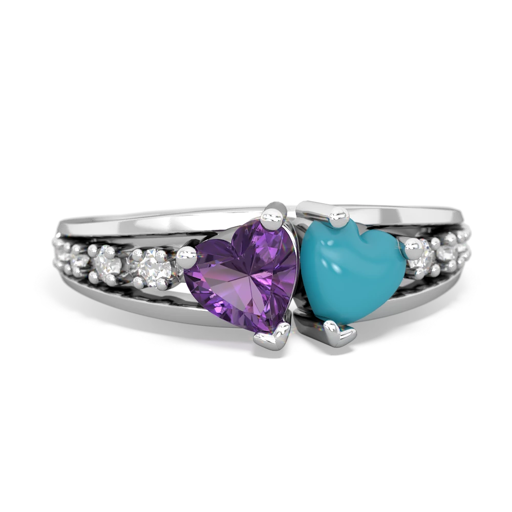 Amethyst Heart To Heart 14K White Gold ring R3342