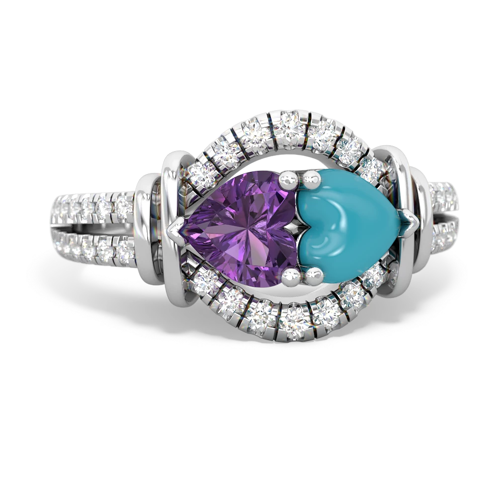 Amethyst Art-Deco Keepsake 14K White Gold ring R5630