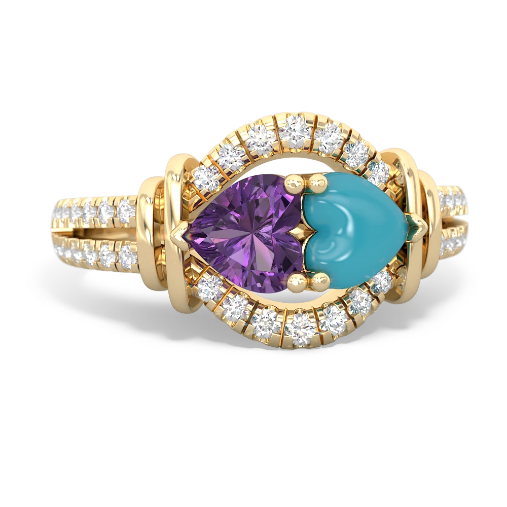 Amethyst Art-Deco Keepsake 14K Yellow Gold ring R5630