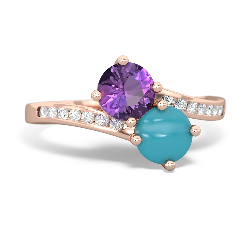 Amethyst Channel Set Two Stone 14K Rose Gold ring R5303