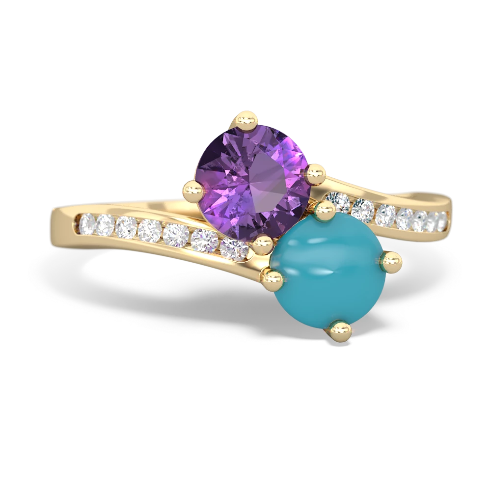 Amethyst Channel Set Two Stone 14K Yellow Gold ring R5303