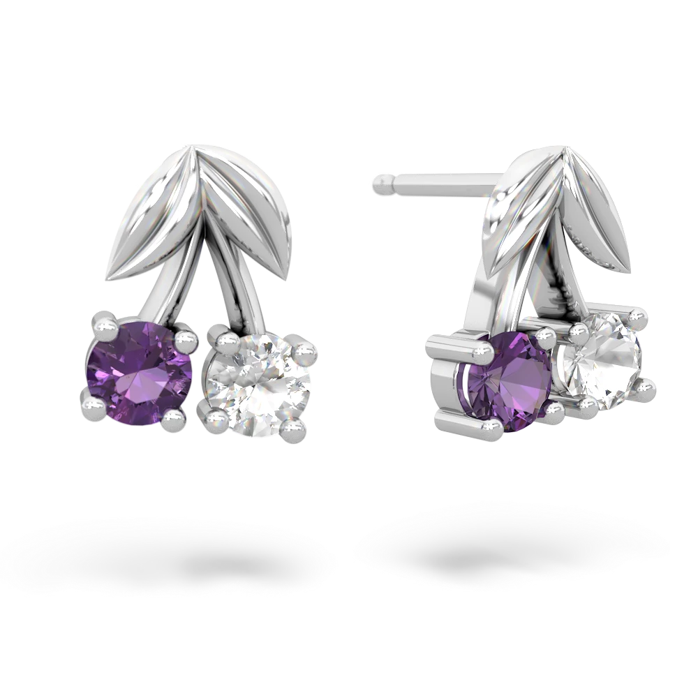 Amethyst Sweet Cherries 14K White Gold earrings E7001