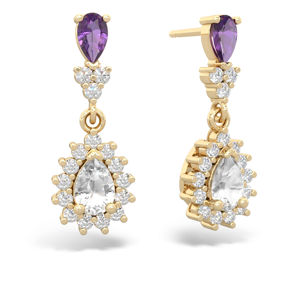 Amethyst Halo Pear Dangle 14K Yellow Gold earrings E1882