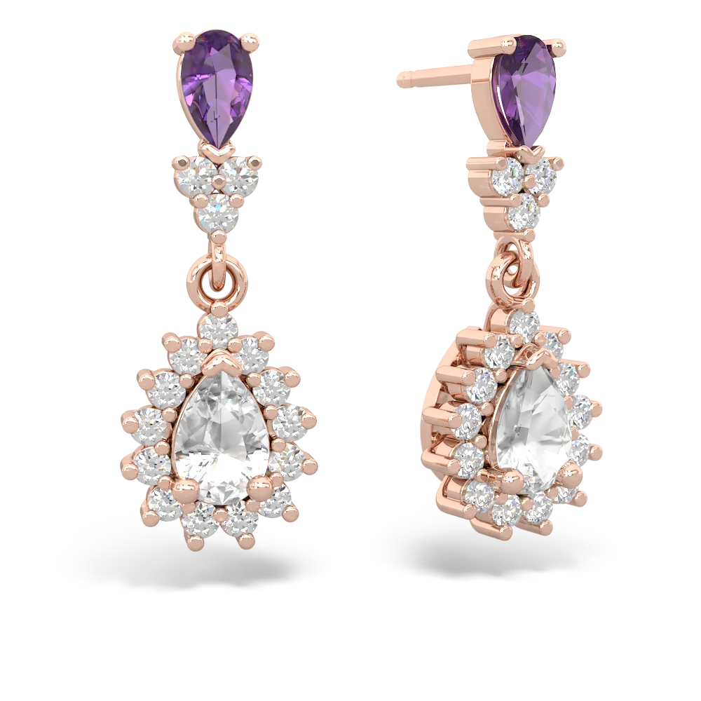 Amethyst Halo Pear Dangle 14K Rose Gold earrings E1882