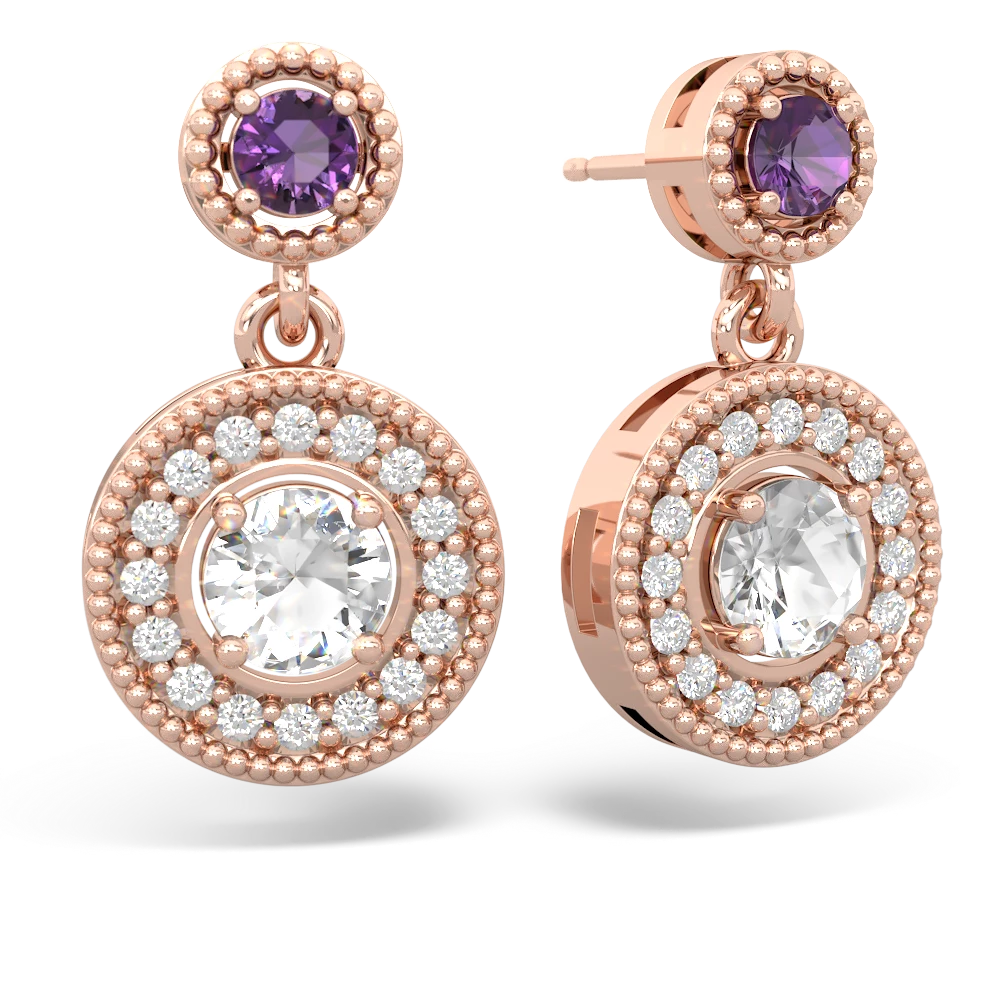 Amethyst Halo Dangle 14K Rose Gold earrings E5319