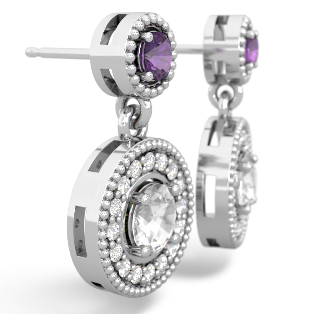 Amethyst Halo Dangle 14K White Gold earrings E5319