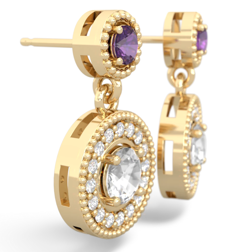 Amethyst Halo Dangle 14K Yellow Gold earrings E5319