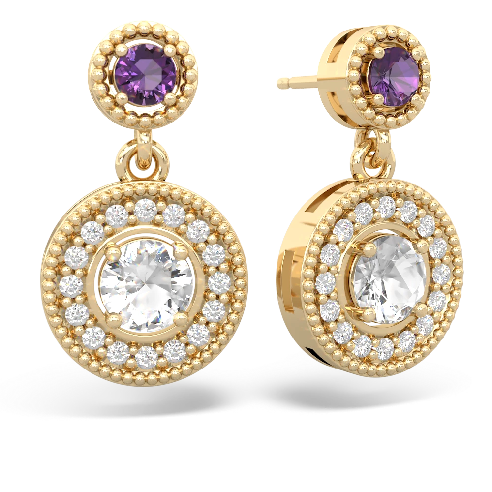 Amethyst Halo Dangle 14K Yellow Gold earrings E5319