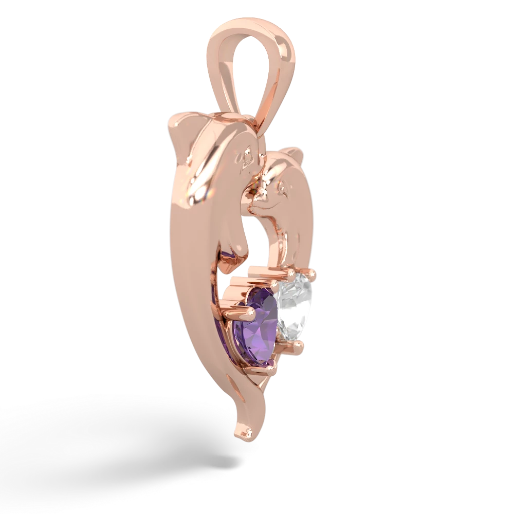 Amethyst Dolphin Heart 14K Rose Gold pendant P5820