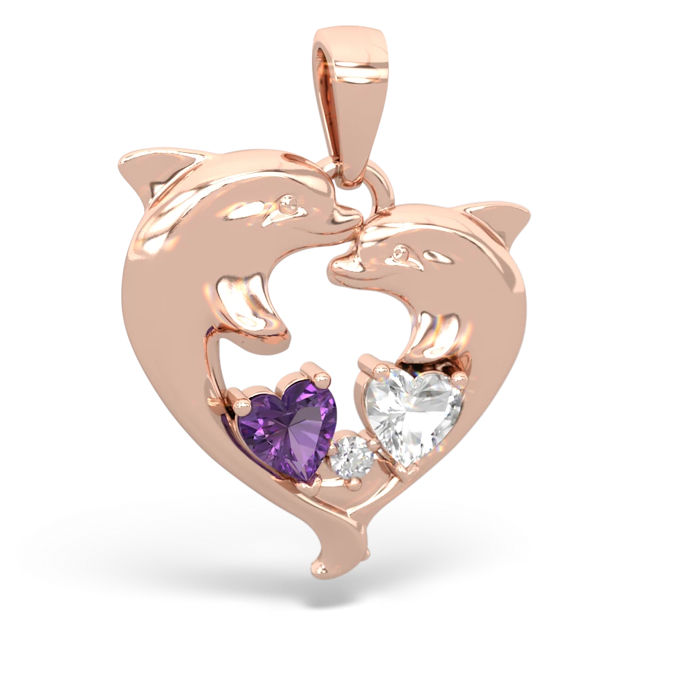 Amethyst Dolphin Heart 14K Rose Gold pendant P5820