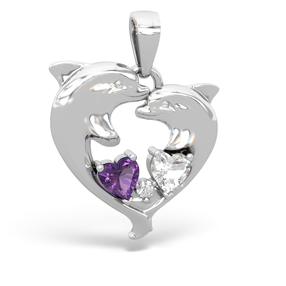 Amethyst Dolphin Heart 14K White Gold pendant P5820