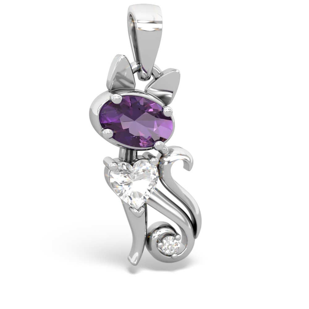 Amethyst Kitten 14K White Gold pendant P5780