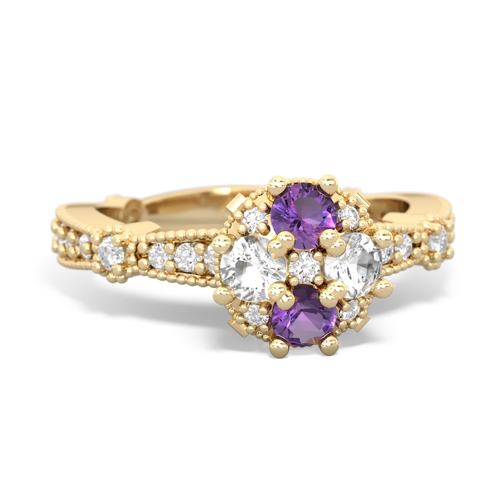 Amethyst Sparkling Tiara Cluster 14K Yellow Gold ring R26293RD