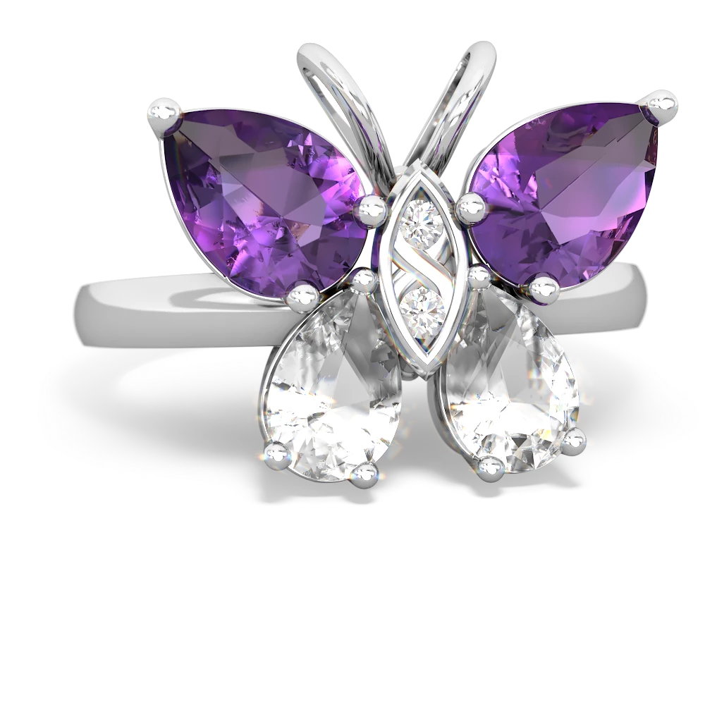 Amethyst Butterfly 14K White Gold ring R2215