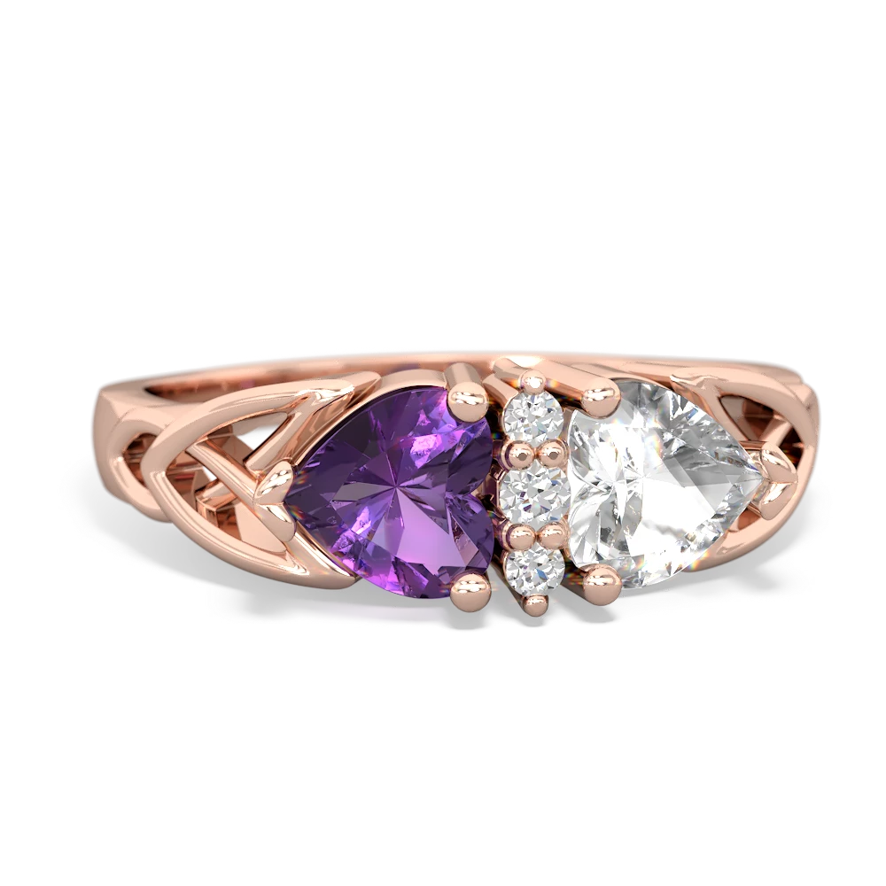 Amethyst Celtic Knot Double Heart 14K Rose Gold ring R5040