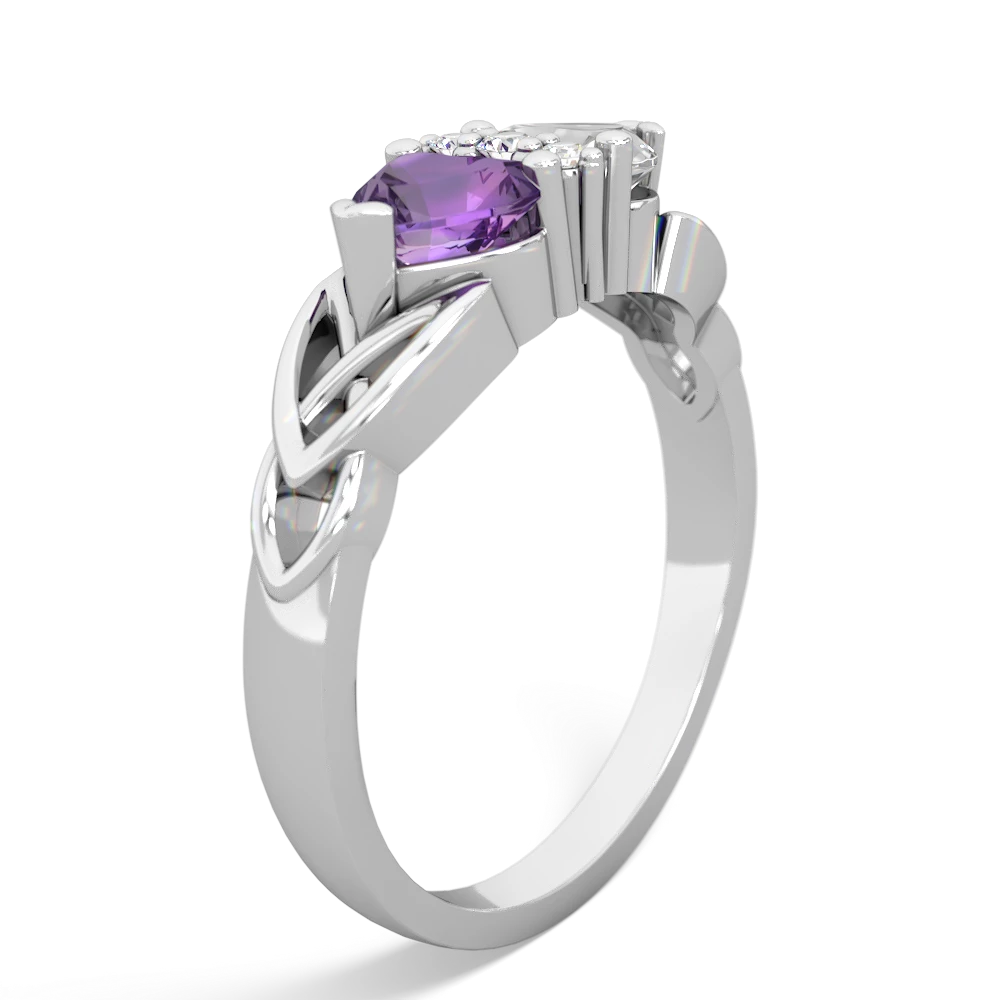 Amethyst Celtic Knot Double Heart 14K White Gold ring R5040