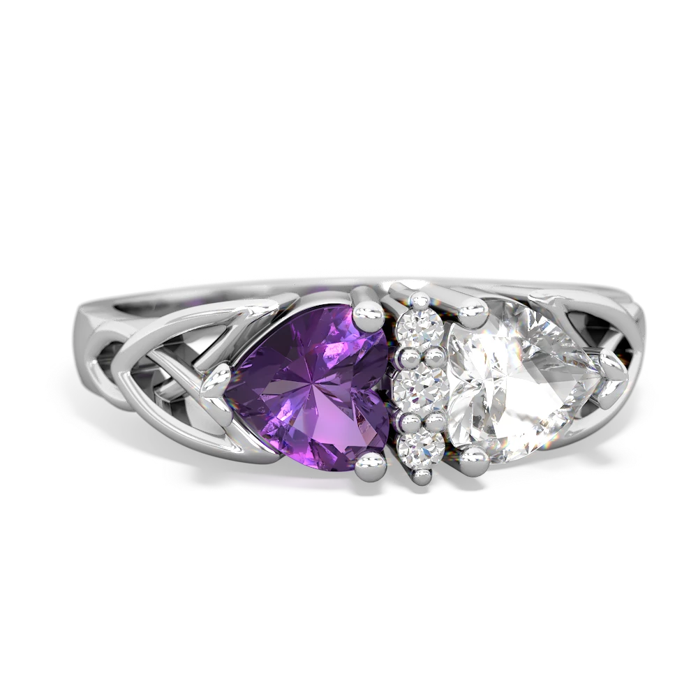 Amethyst Celtic Knot Double Heart 14K White Gold ring R5040