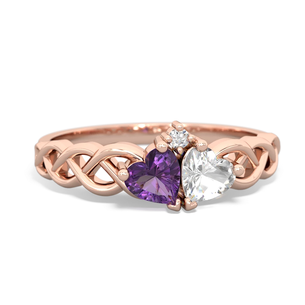 Amethyst Heart To Heart Braid 14K Rose Gold ring R5870