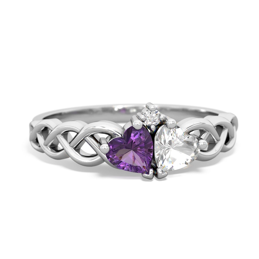 Amethyst Heart To Heart Braid 14K White Gold ring R5870