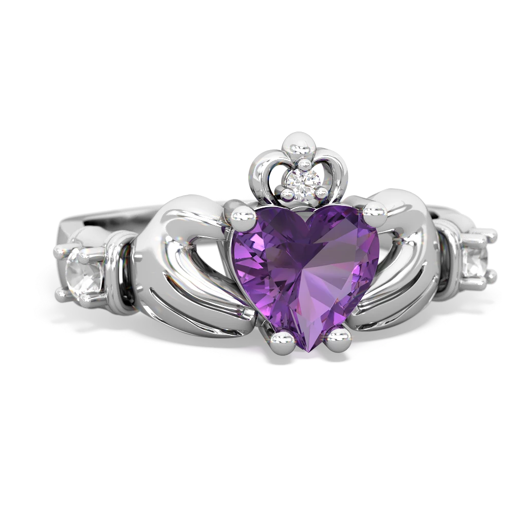 Amethyst Claddagh Keepsake 14K White Gold ring R5245