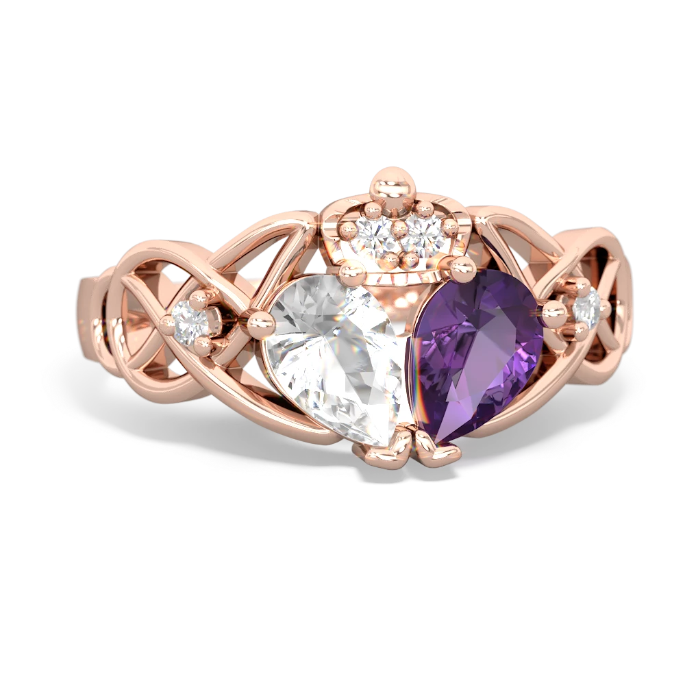 Amethyst 'One Heart' Celtic Knot Claddagh 14K Rose Gold ring R5322