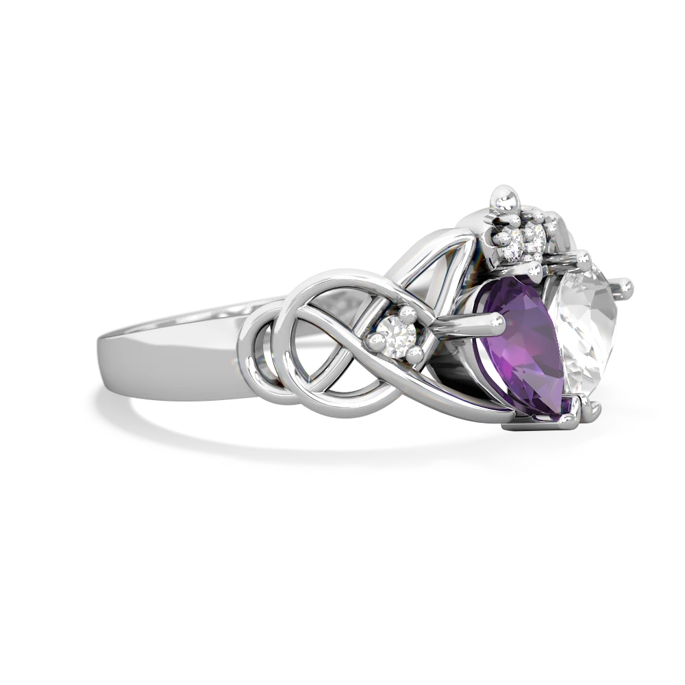 Amethyst 'One Heart' Celtic Knot Claddagh 14K White Gold ring R5322