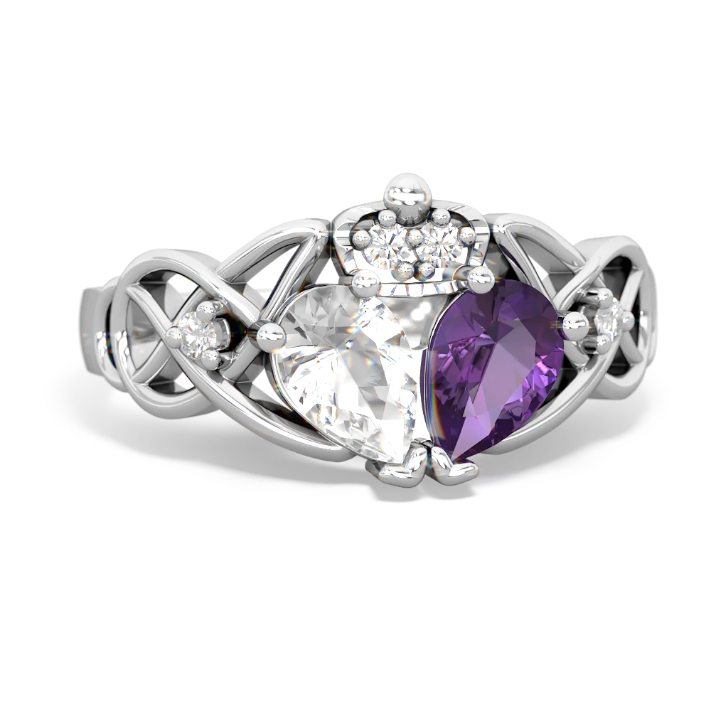 Amethyst 'One Heart' Celtic Knot Claddagh 14K White Gold ring R5322