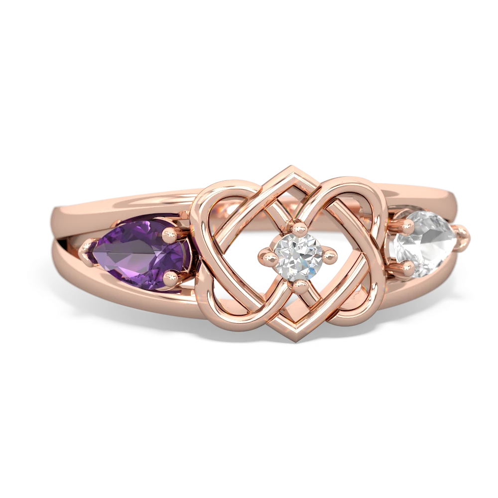 Amethyst Hearts Intertwined 14K Rose Gold ring R5880