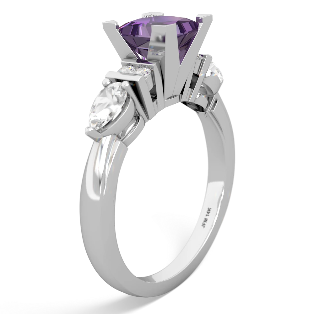 Amethyst 6Mm Princess Eternal Embrace Engagement 14K White Gold ring C2002