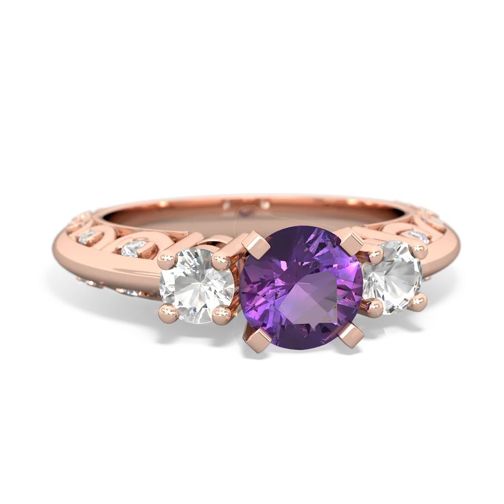 Amethyst Art Deco Eternal Embrace Engagement 14K Rose Gold ring C2003