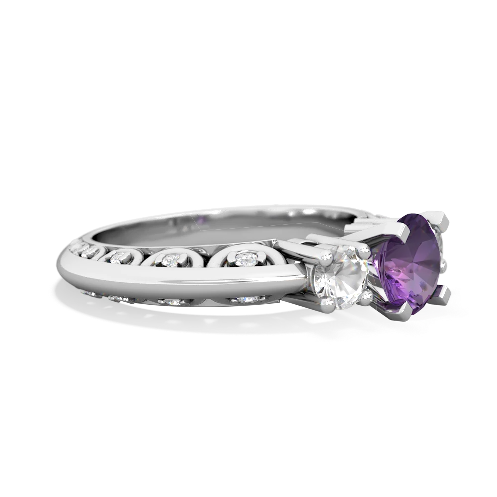 Amethyst Art Deco Eternal Embrace Engagement 14K White Gold ring C2003