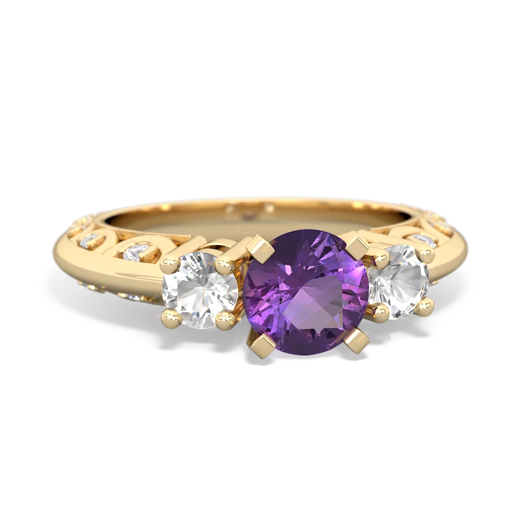 Amethyst Art Deco Eternal Embrace Engagement 14K Yellow Gold ring C2003