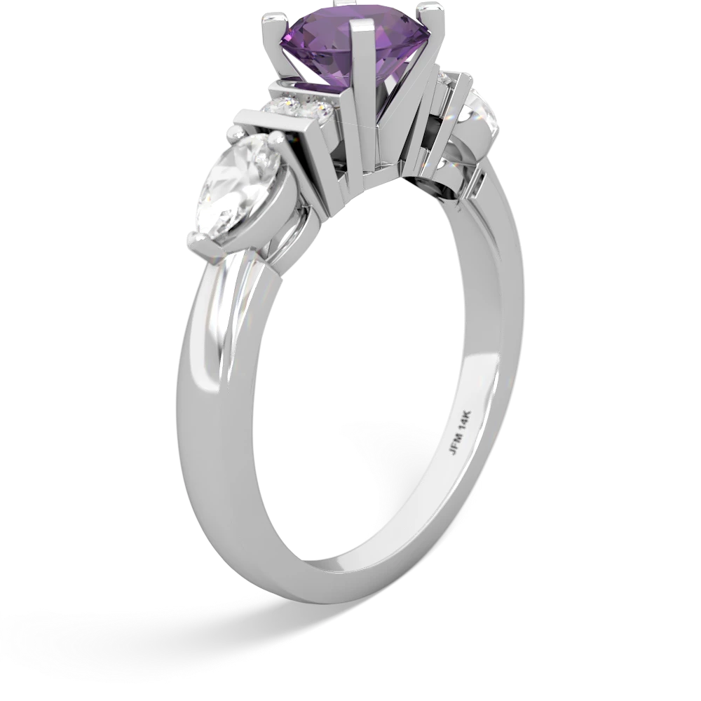 Amethyst 6Mm Round Eternal Embrace Engagement 14K White Gold ring R2005