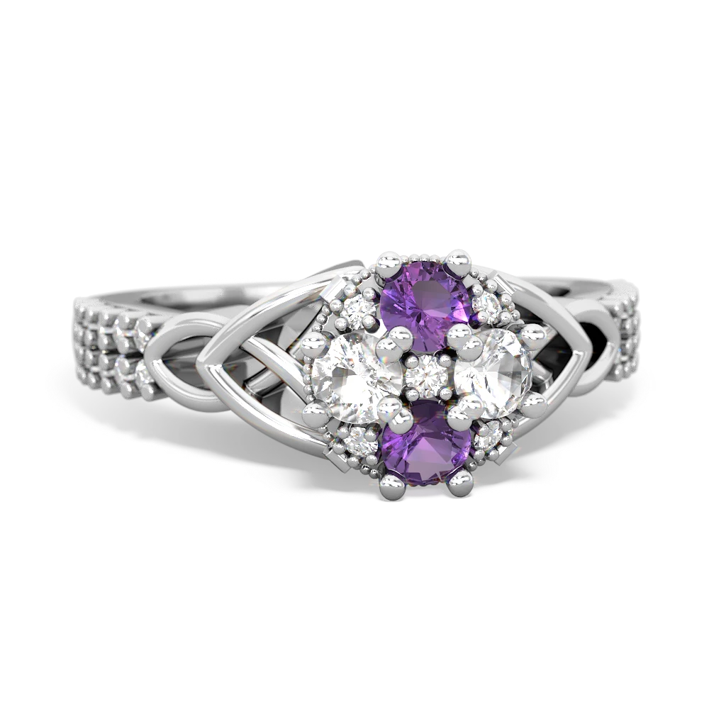 Amethyst Celtic Knot Cluster Engagement 14K White Gold ring R26443RD