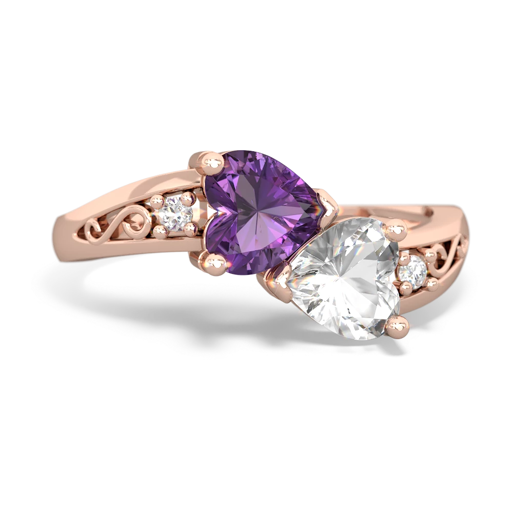 Amethyst Snuggling Hearts 14K Rose Gold ring R2178