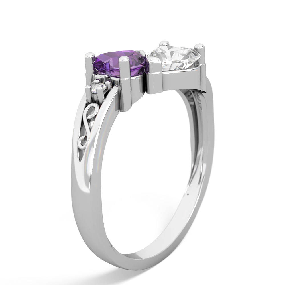 Amethyst Snuggling Hearts 14K White Gold ring R2178