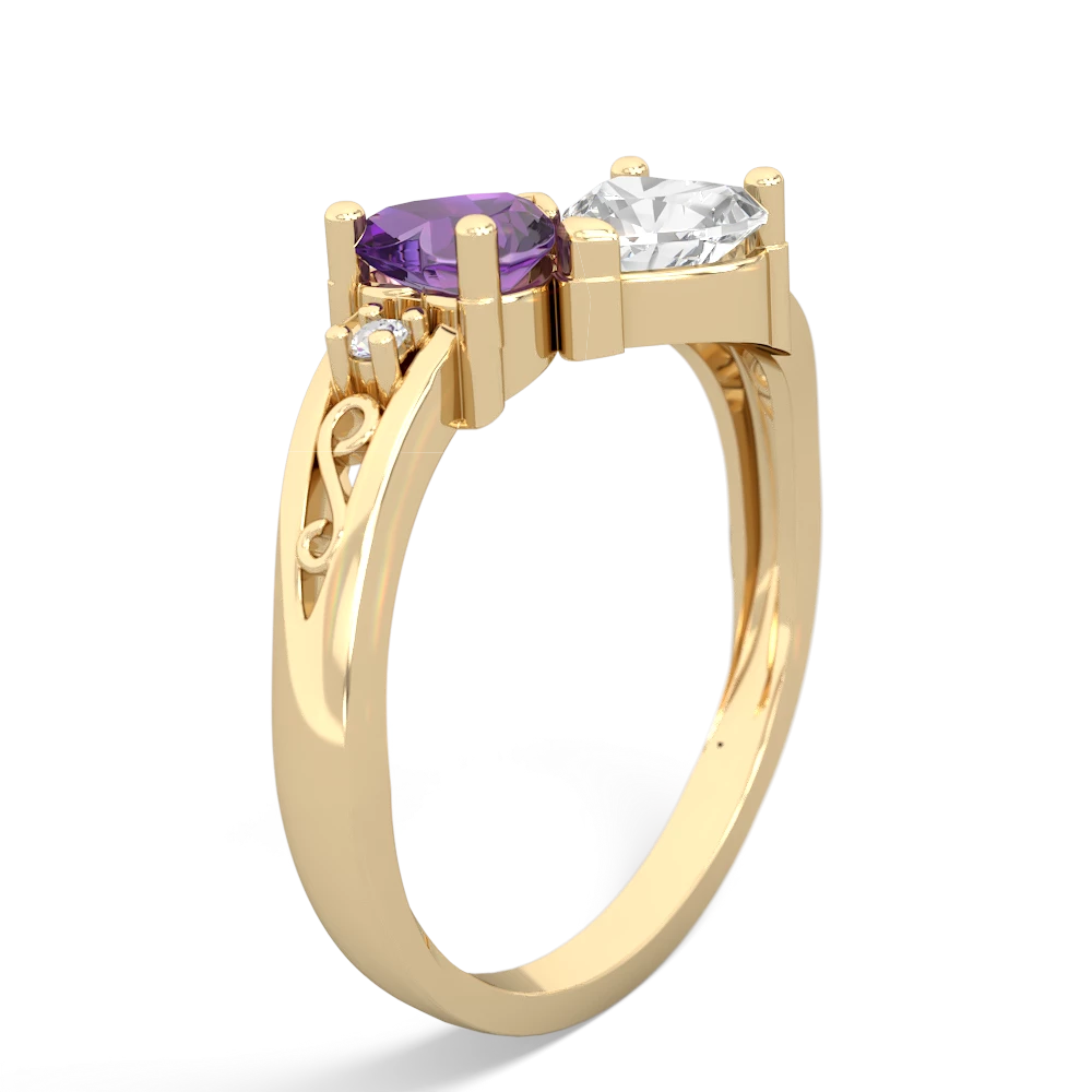 Amethyst Snuggling Hearts 14K Yellow Gold ring R2178