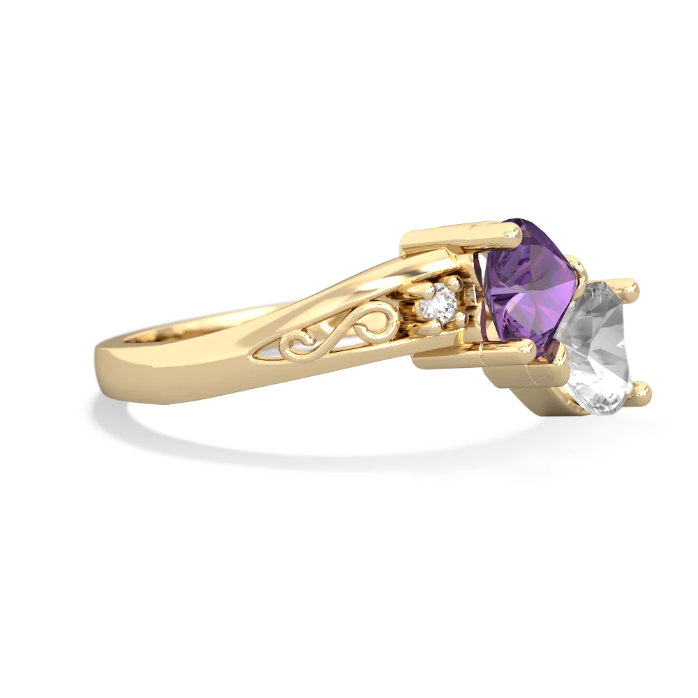 Amethyst Snuggling Hearts 14K Yellow Gold ring R2178