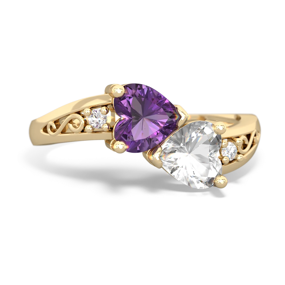 Amethyst Snuggling Hearts 14K Yellow Gold ring R2178