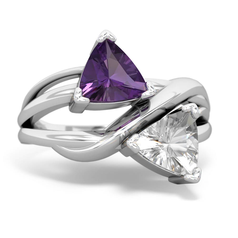 Amethyst Split Band Swirl 14K White Gold ring R2341