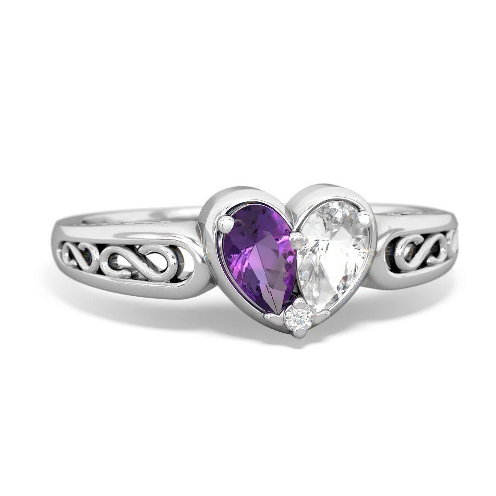 Amethyst Filligree 'One Heart' 14K White Gold ring R5070