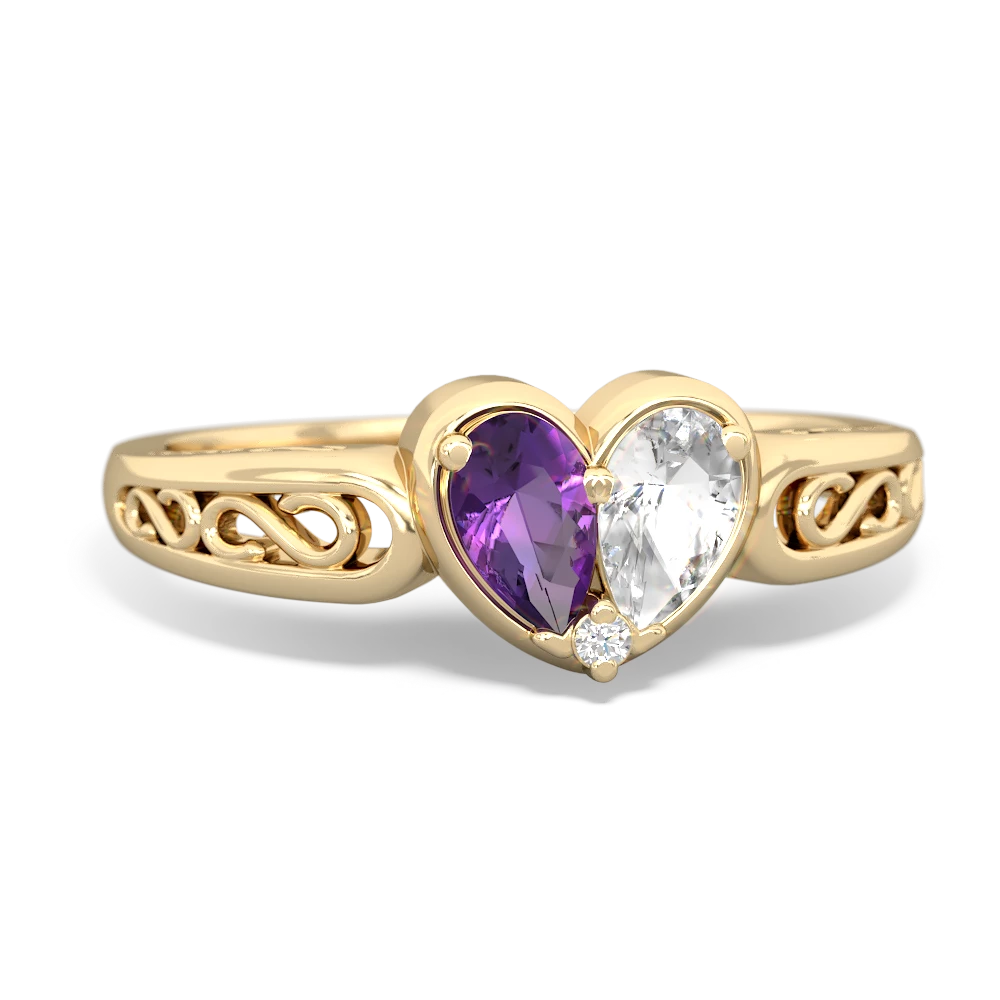 Amethyst Filligree 'One Heart' 14K Yellow Gold ring R5070