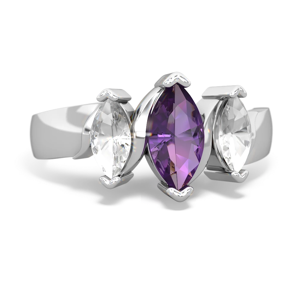 Amethyst Three Peeks 14K White Gold ring R2433