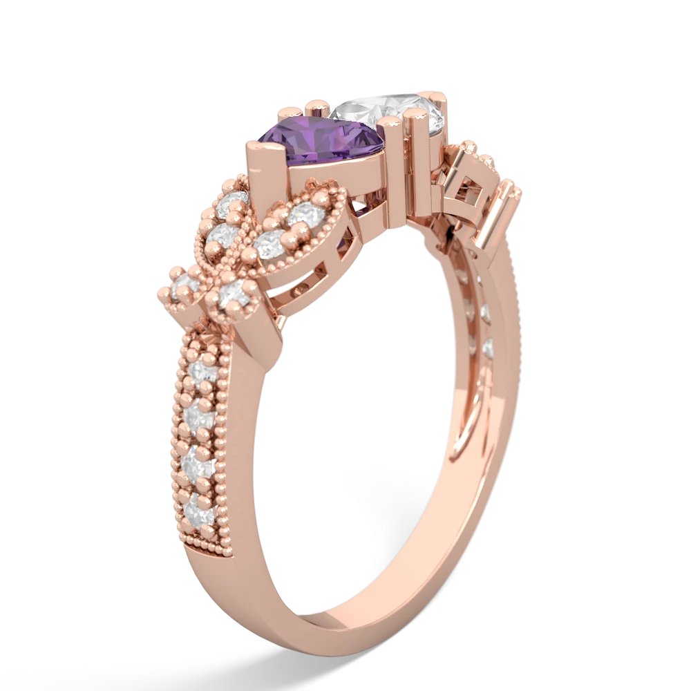 Amethyst Diamond Butterflies 14K Rose Gold ring R5601