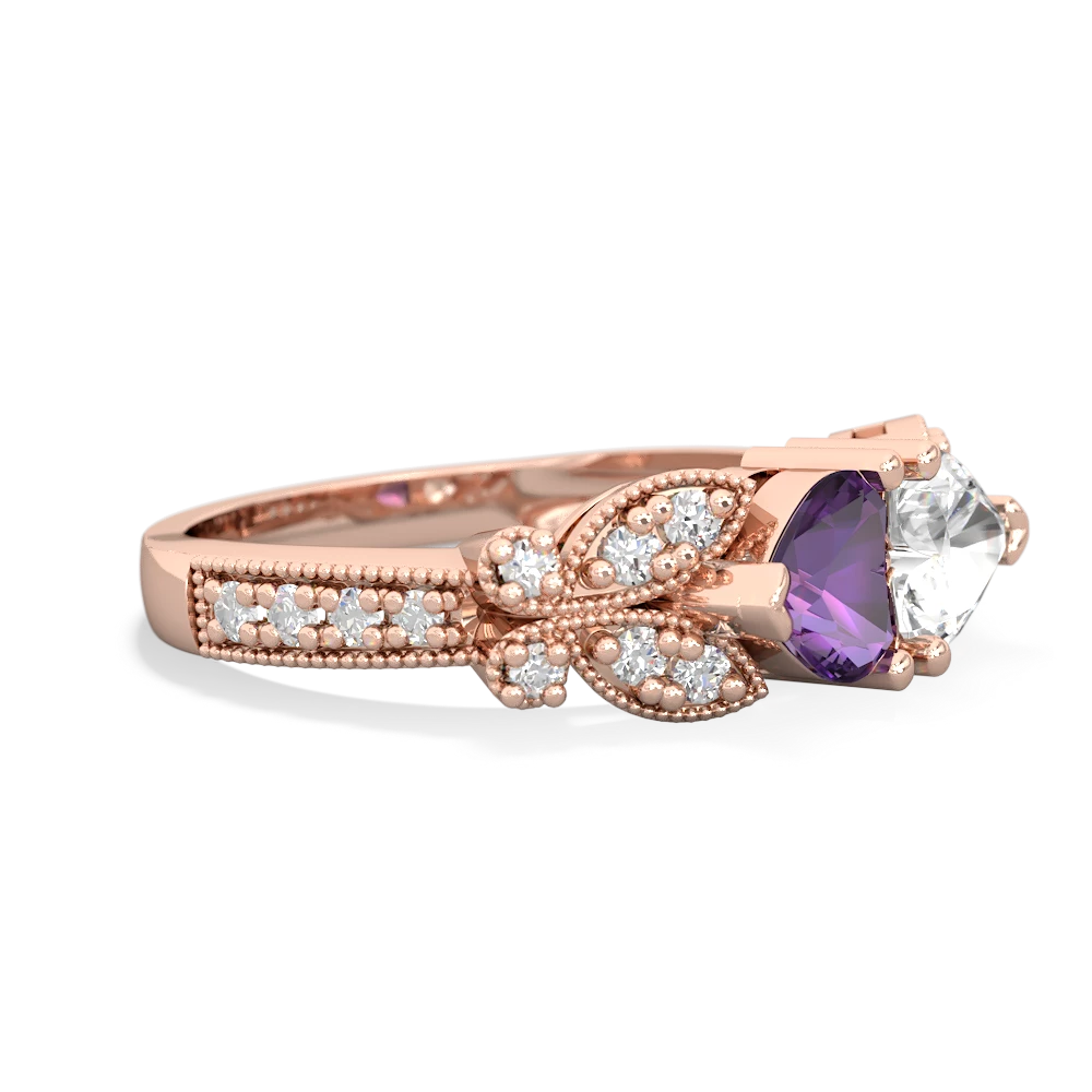 Amethyst Diamond Butterflies 14K Rose Gold ring R5601