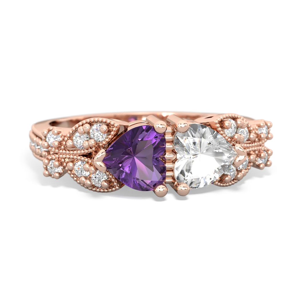 Amethyst Diamond Butterflies 14K Rose Gold ring R5601