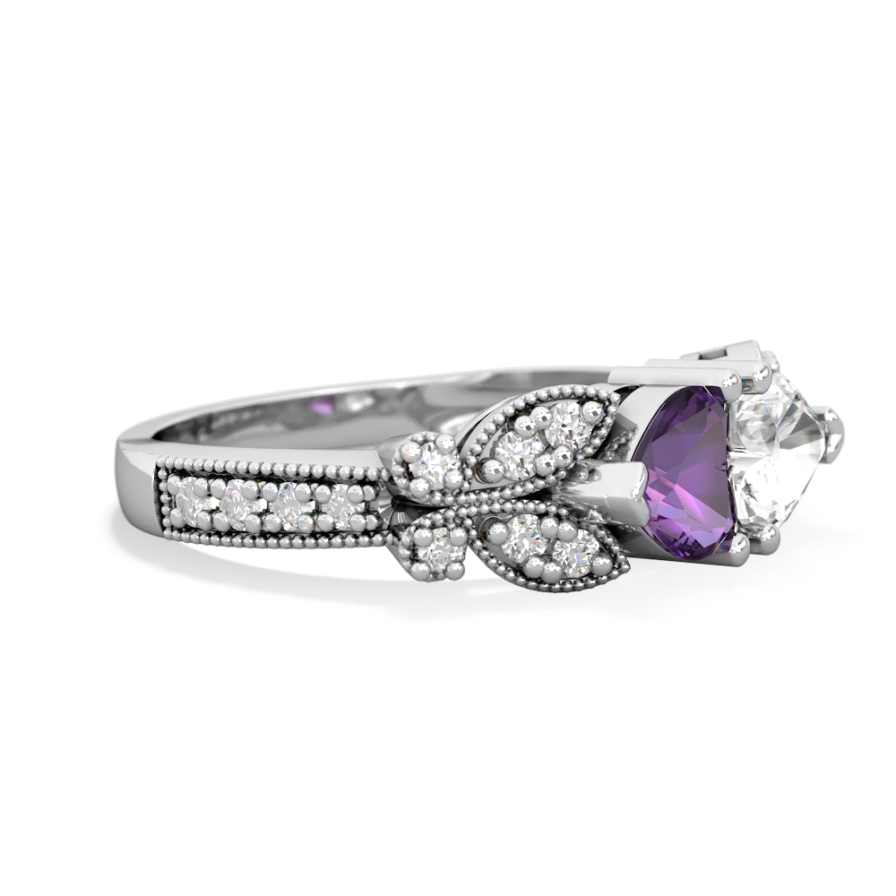 Amethyst Diamond Butterflies 14K White Gold ring R5601