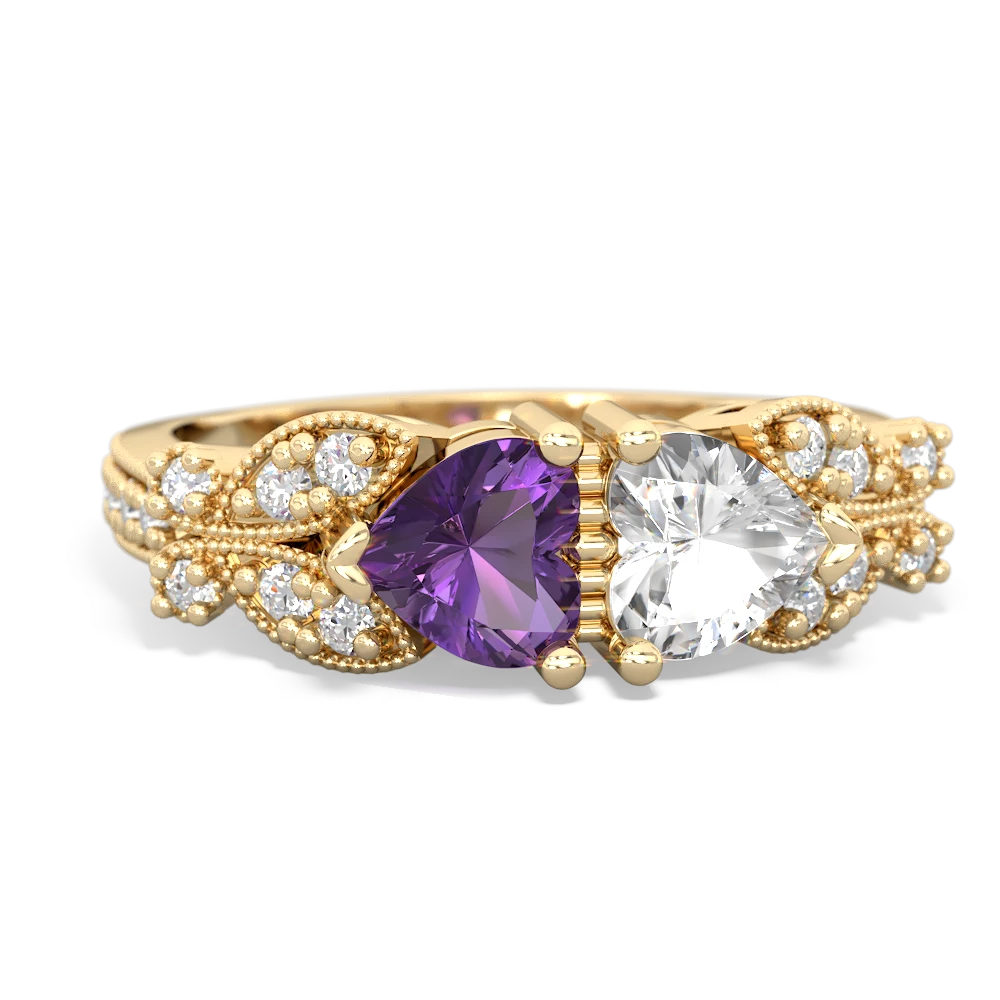 Amethyst Diamond Butterflies 14K Yellow Gold ring R5601