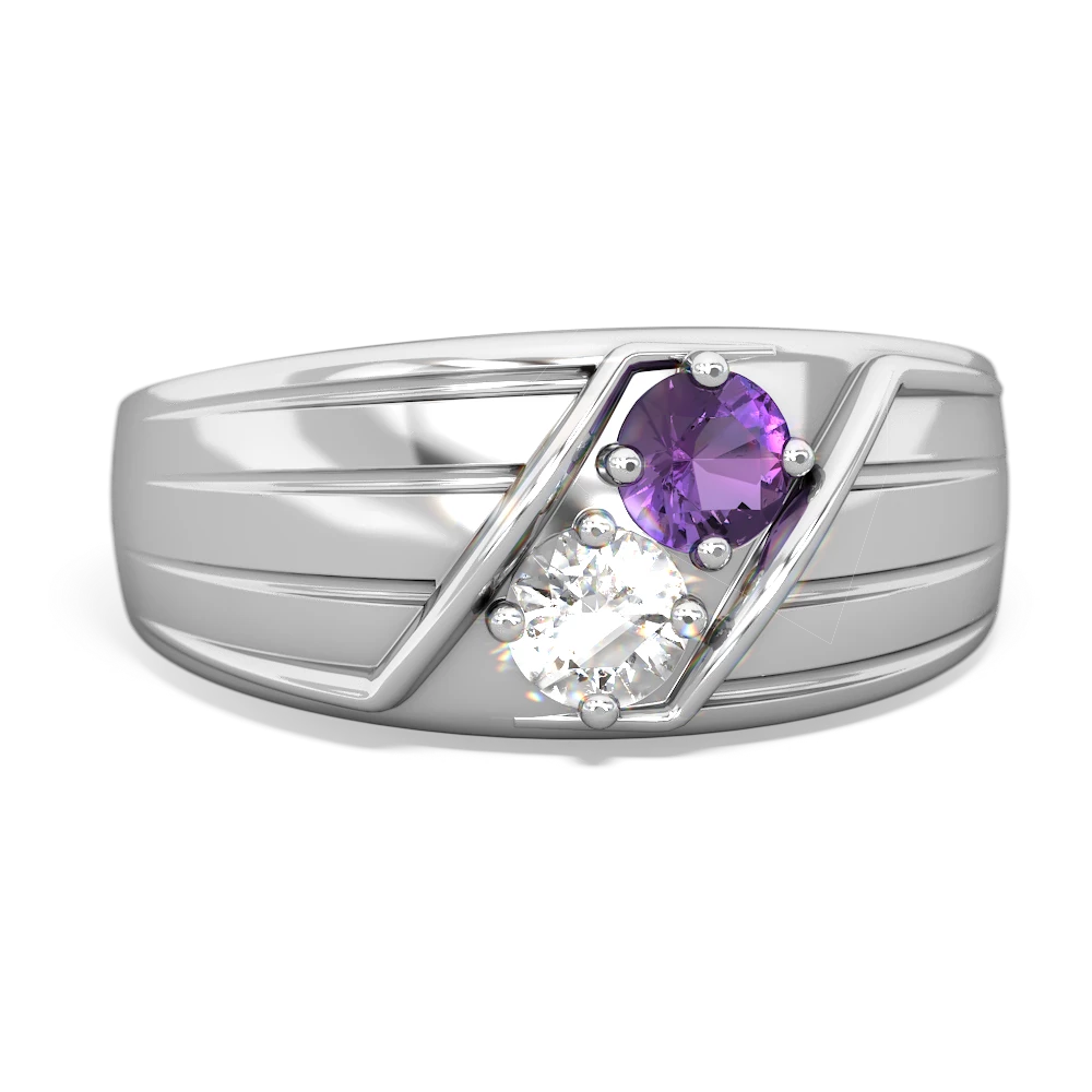 Amethyst Men's Streamline 14K White Gold ring R0460