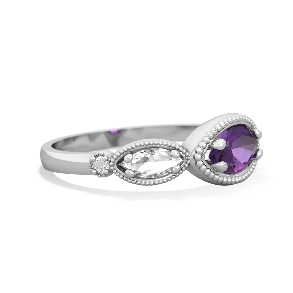 Amethyst Milgrain Marquise 14K White Gold ring R5700